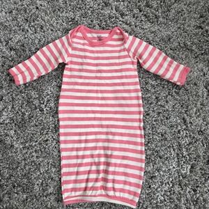 Touched By Nature Pink and White Striped 0-6 Month Baby Gown Organic Cotton